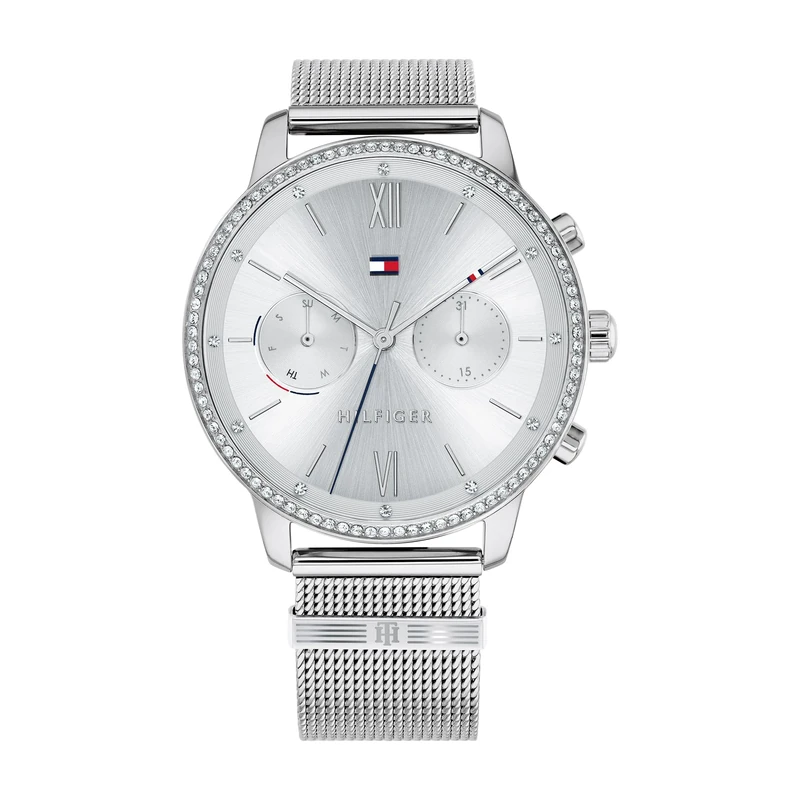 Tommy Hilfiger Analogue Multifunction Quartz Watch for Women with Silver Stainless Steel Mesh Bracelet - 1782301