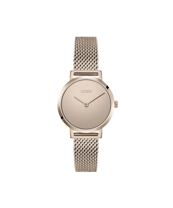 HUGO Analogue Quartz Watch for Women #Cherish Collection with Carnation Gold Colored Stainless Steel Mesh Bracelet - 1540085