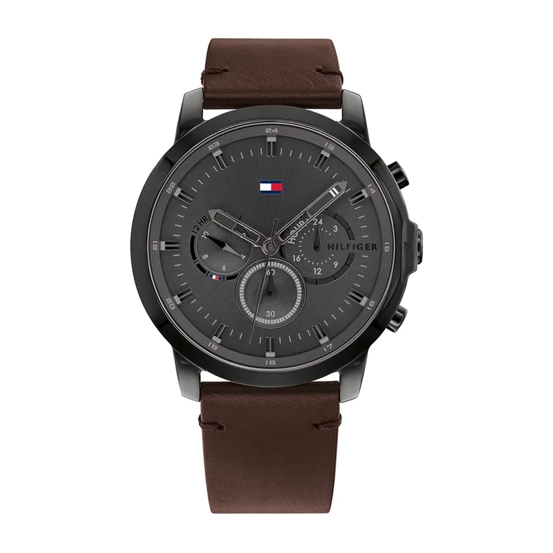 Tommy Hilfiger Analogue Multifunction Quartz Watch for Men with Dark Brown Leather Strap - 1791799