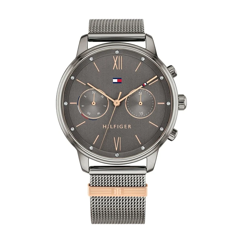 Tommy Hilfiger Analogue Multifunction Quartz Watch for Women with Grey Stainless Steel Mesh Bracelet - 1782304