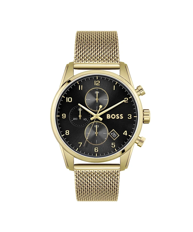 BOSS Chronograph Quartz Watch for Men SKYMASTER Collection with Gold Colored Stainless Steel Mesh Bracelet - 1513838