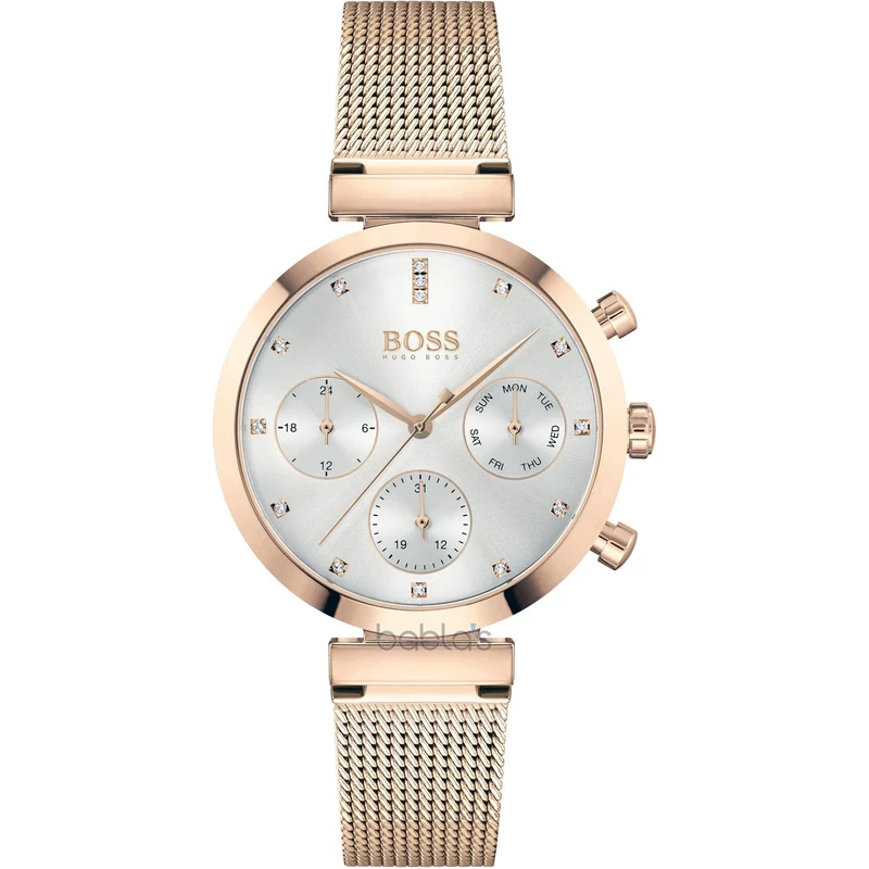 BOSS Analogue Multifunction Quartz Watch for Women with Carnation Gold Colored Stainless Steel mesh Bracelet - 1502553