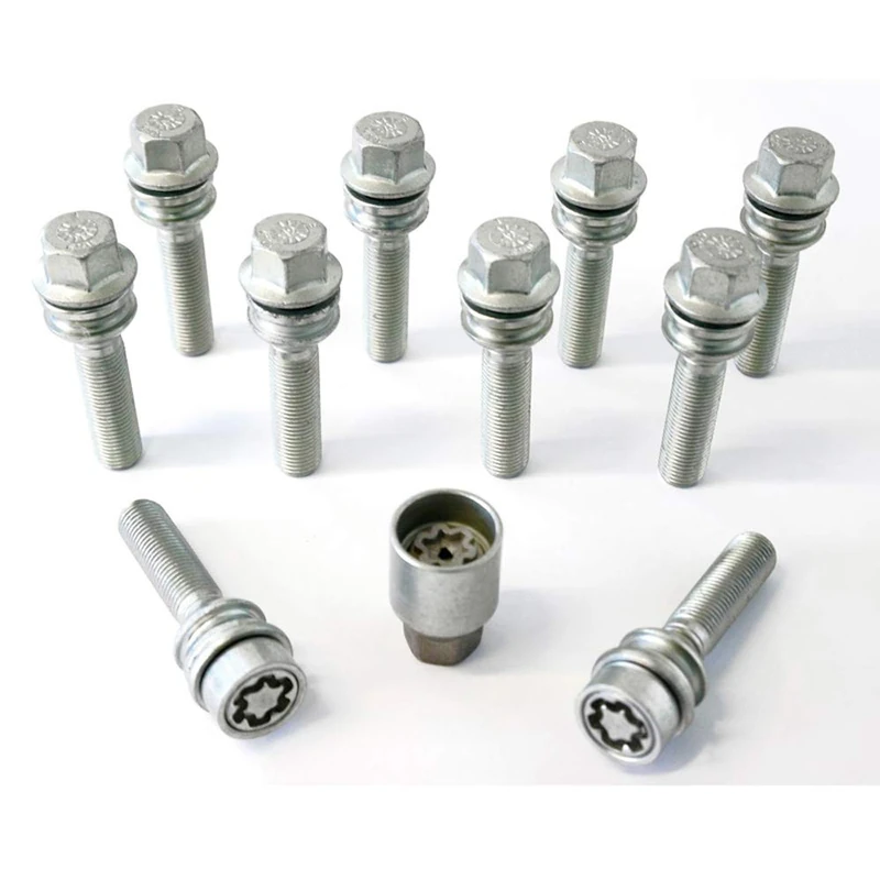 H&R Wheel bolt Set Round-Head with movable cone R14 M15x1.25 - Length 62mm - 10 pcs - incl. wheel-locks