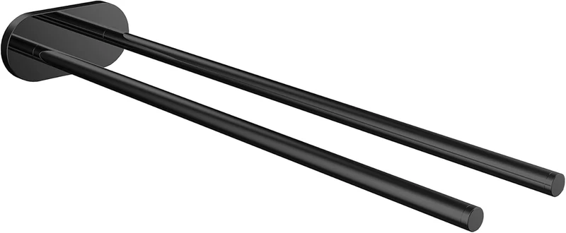 EMCO Round Wall Mounted Towel Rail, Rigid Metal Towel Rail, Bath Towel Holder for Two Towels, Matt Black