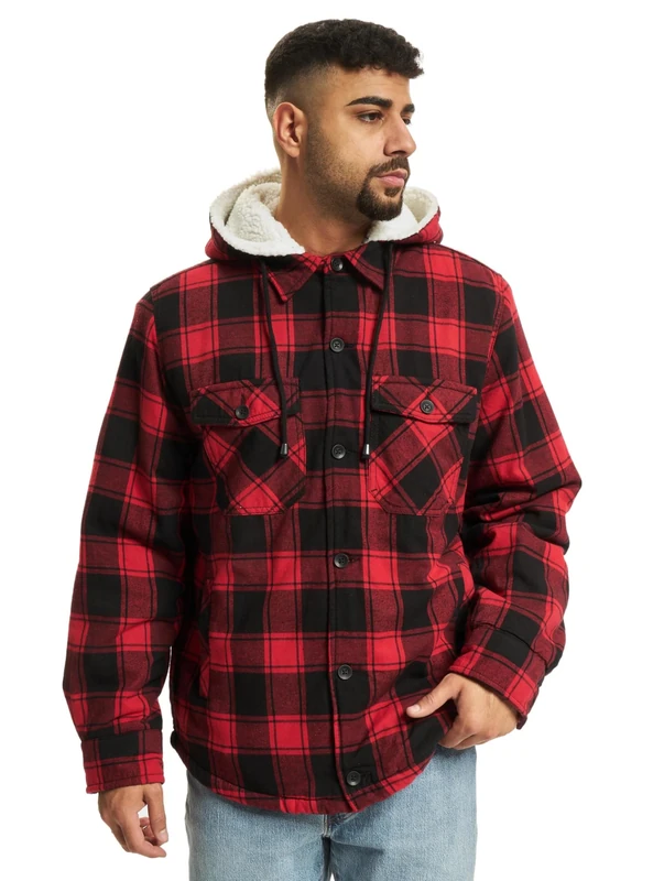 Brandit Lumber Jacket Hooded, color: red/black, size: L
