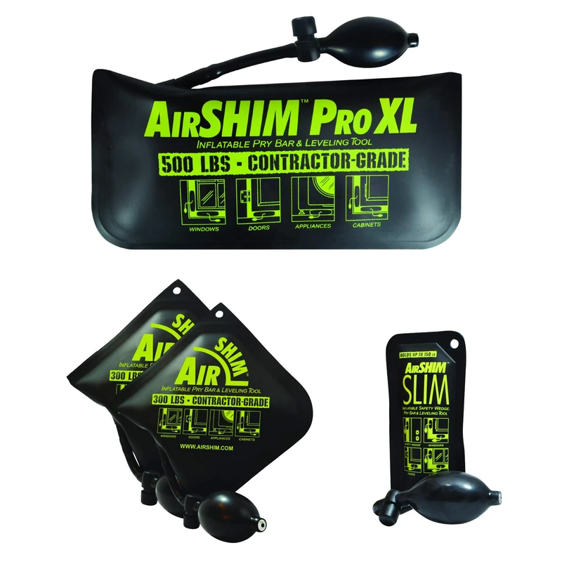 Calculated Industries 1132 AirShim Inflatable Pry Bars and Leveling Tools 4-pc Value Pack – 2 Original AirShims, 1 AirShim Pro XL, and 1 AirShim Slim | Contractor-Grade Pump Wedges | Set of 4 - Image 1