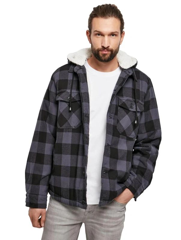 Brandit Lumber Jacket Hooded, color: black/grey, size: L