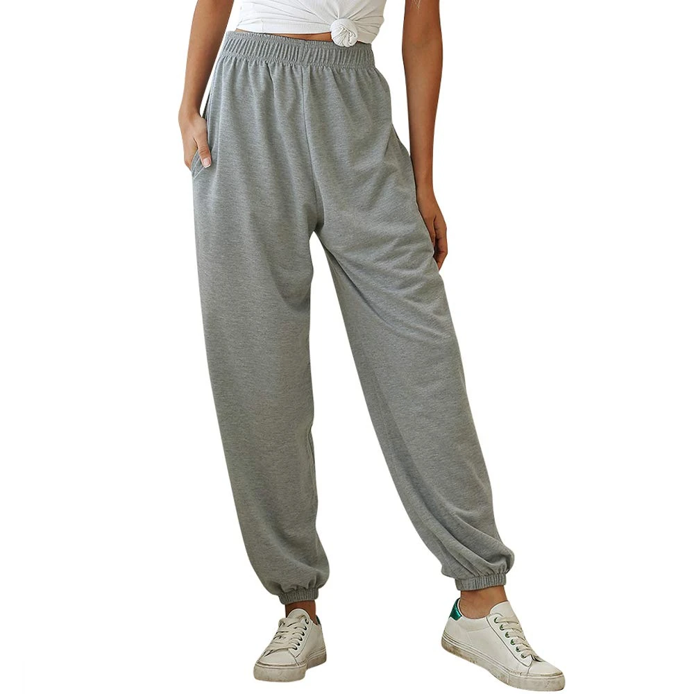 Nuofengkudu Women's Plain Loose Tracksuit Bottoms Breathable Harem Joggers Pants with Pockets Elastic Waist Tapered Leg Sweatpants Running Workout Summer Casual Lounge Wear(Thin-Grey,S)