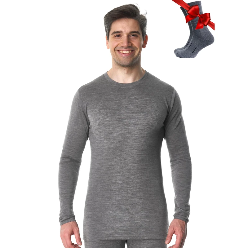 Merino.tech Merino Wool Base Layer Men - 100% Merino Wool Long Sleeve Thermal Shirts Midweight (Medium, 250 Gray Heather)