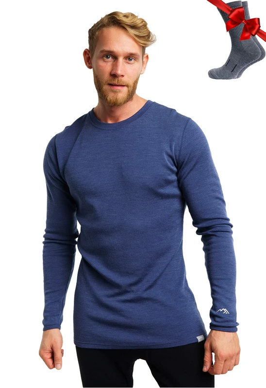 Merino.tech Merino Wool Base Layer Men - 100% Merino Wool Long Sleeve Thermal Shirts Midweight (X-Large, 250 Windsor Blue)