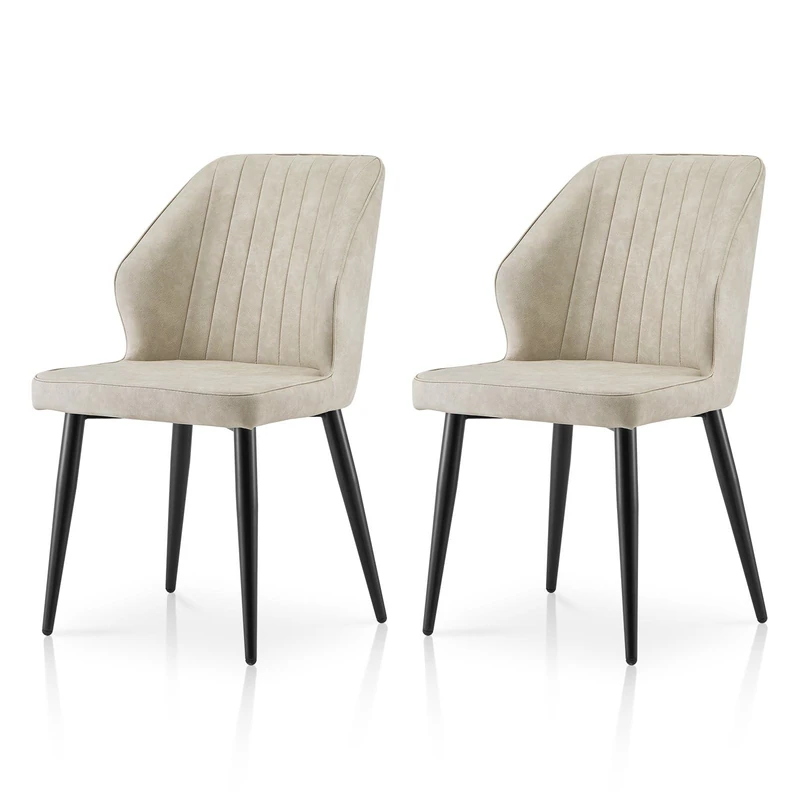 TUKAILAi Dining Chairs Set of 2, Faux Leather Upholstered Room Chair with Backrest and Metal Legs, Beige Kitchen Chairs for Home Office Living Room Lounge Bedroom