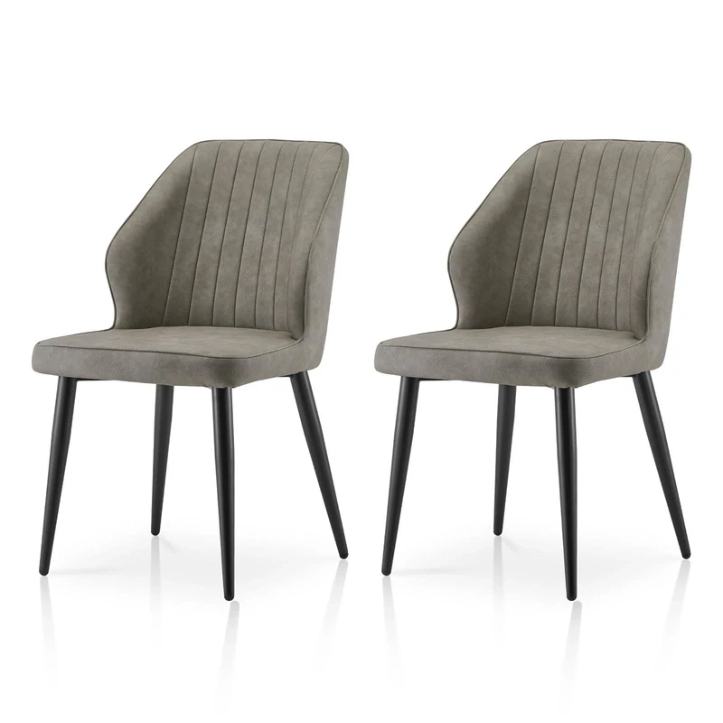TUKAILAi Dining Chairs Set of 2 Grey Faux Leather Padded Leisure Kitchen Tub Chairs with Backrest and Metal Legs Occasional Recepiton for Home Office Living Room Lounge