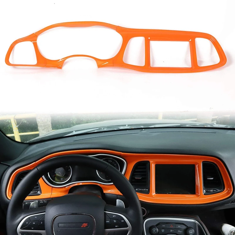 Voodonala for Challenger Center Consoles Dash Board Trim for 2015-2020 Dodge Challenger, ABS Orange, 4pcs