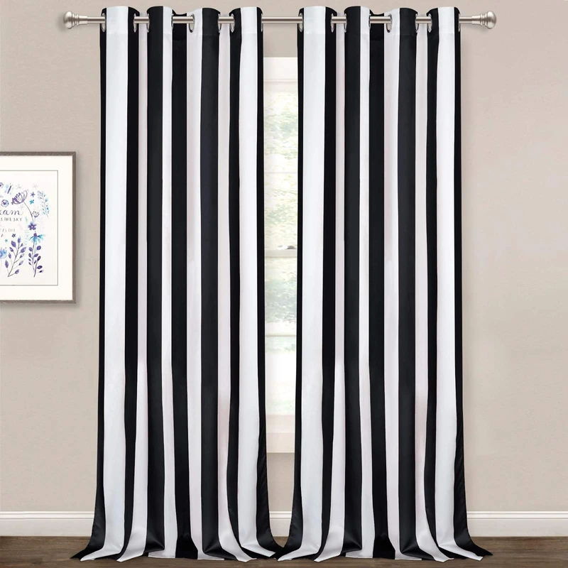 ASPMIZ Striped Window Curtains, Black and White Vertical Stripe Curtain Panel, Window Drapes with Grommets for Bedroom Living Room Decor, Set of 2 Panels, 52 x 84 Inch Length