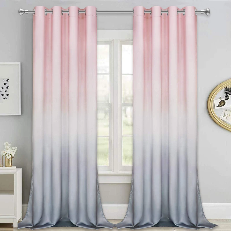 ASPMIZ Ombre Gradient Window Curtains, Pink to Grey 2 Tone Curtain Panel, Window Drapes with Grommets for Bedroom Living Room Decor, Set of 2 Panels, 52 x 84 Inch Length