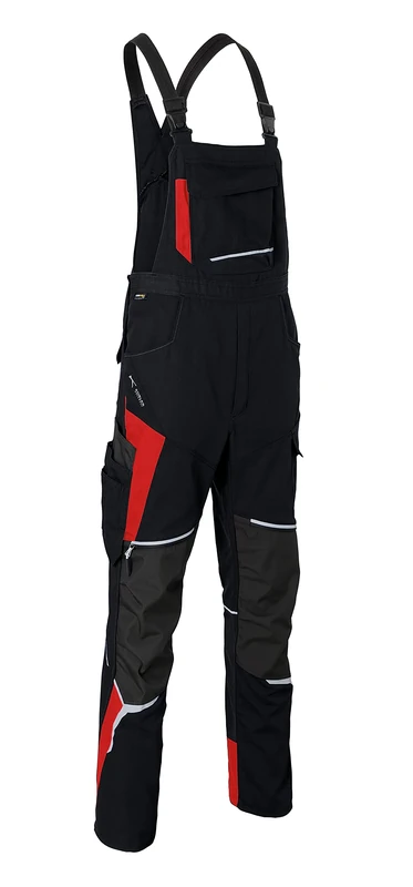 KÜBLER Workwear Women's Dungarees, Black/Medium Red, 25