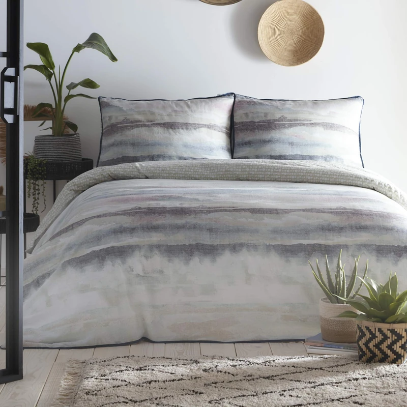 Appletree - Grey Tie Dye Duvet Cover - Single Bedding Size (140 x 200cm) - 100% Cotton - Piped Edge - Reversible Designs - 1 Pillowcase - Cloudy Sky Duvet Cover - Sky Ombre Bedding in Blue/Grey