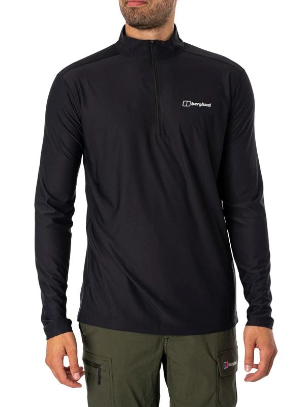 Berghaus Men's 24/7 Half Zip Long Sleeve Tech Baselayer T-Shirt T-Shirt (Pack of 1) Black/Black