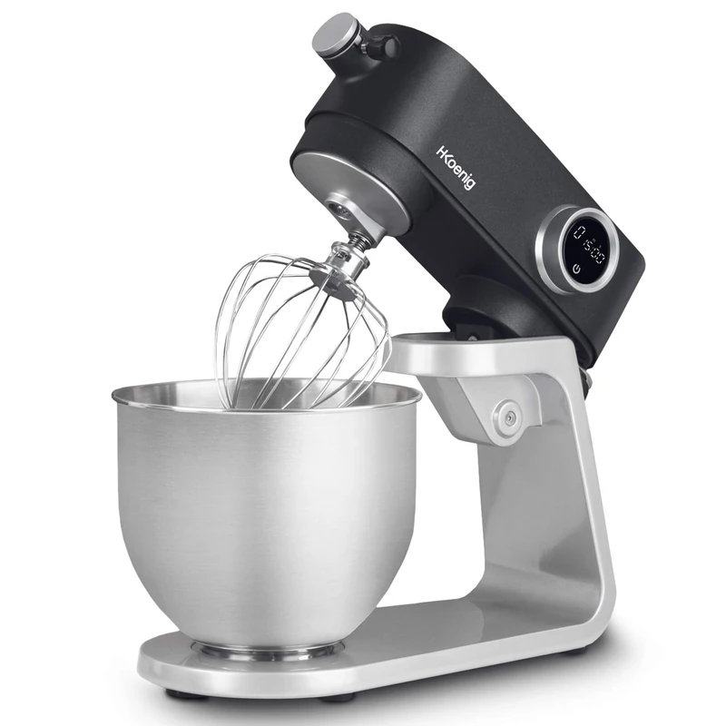 H.Koenig Professional Multifunction 5L KM120 Stainless Steel Powerful Matt Grey 800W, Kitchen Mixer Pastry Mixer 8 Speed, Whisk, Beater, Hook, Kneader, Anti-Splash Lid, 800 W