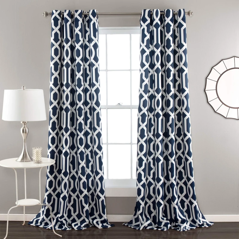 Lush Decor Edward Trellis Room Darkening Window Curtain Panel Pair, 95" L x 52" W, Navy
