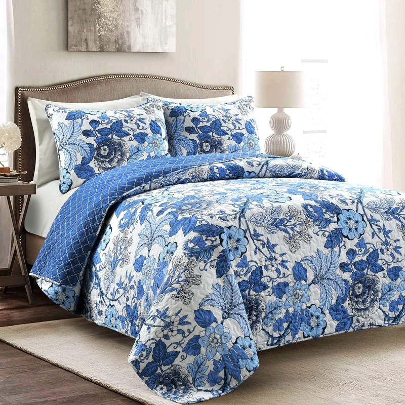 Lush Decor Sydney 3 Piece Quilt Set, Navy & White, King