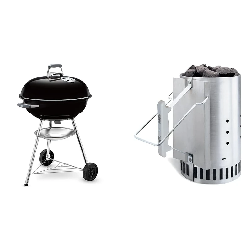 Weber Compact Charcoal BBQ, 57cm, Black & 7416 Chimney Starter