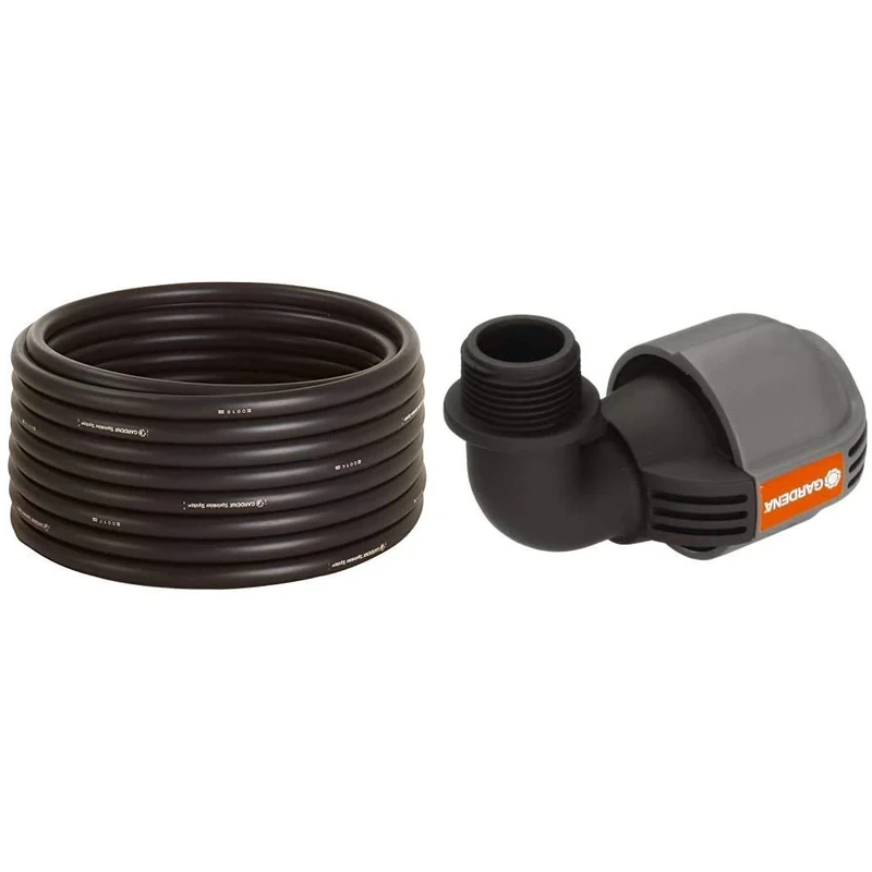 Gardena 25mm 50m Connecting Pipe & 25mm x 3/4-inch L-Piece Male Thread - Grey