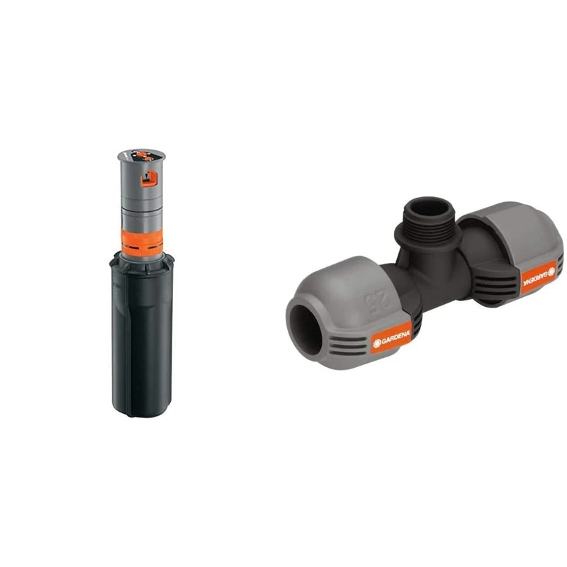 Gardena T 380 Turbo-Driven Pop-up Sprinkler - Black & 25mm x 3/4-inch T-Piece Male Thread