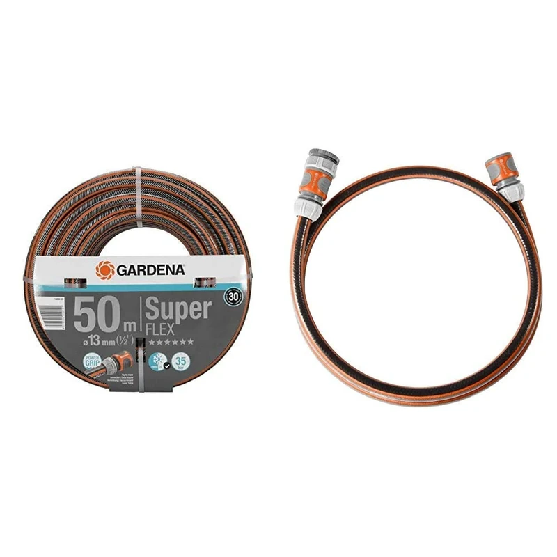 Gardena 18099-20 13 mm Premium Super Flex Hose - Orange/Grey & Connection Set - Multi-Colour