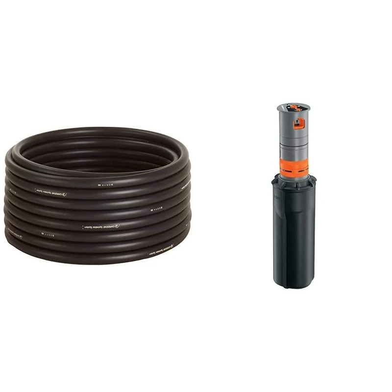 Gardena 25mm 50m Connecting Pipe & T 380 Turbo-Driven Pop-up Sprinkler - Black