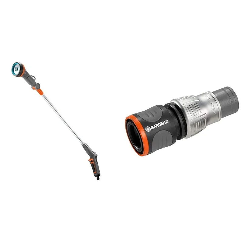 Gardena 18335-20 Comfort Hanging Basket Lance - Multi-Colour & GARDENA 18255-20 Packaged Premium Hose Connector, Silver/Black, 1/2-5/8-Inch