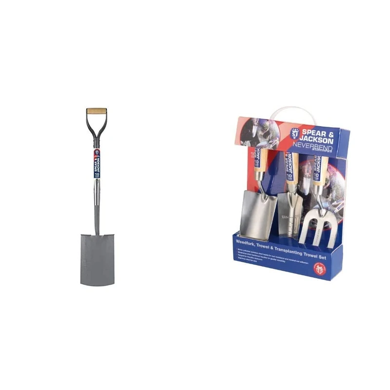 Spear & Jackson Neverbend Professional Treaded Digging Spade 1071AL & Neverbend Stainless Hand Tool Gift Set