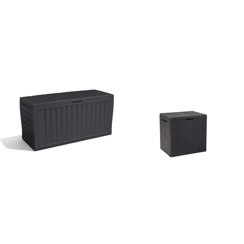 Keter Marvel+ 270L Garden Storage Box - Grey & City Outdoor Storage Box - Dark Grey
