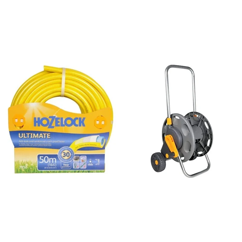 Hozelock Ultimate Hose & Cart Combo, 60m, Yellow, Freestanding, UV & Frost Protected