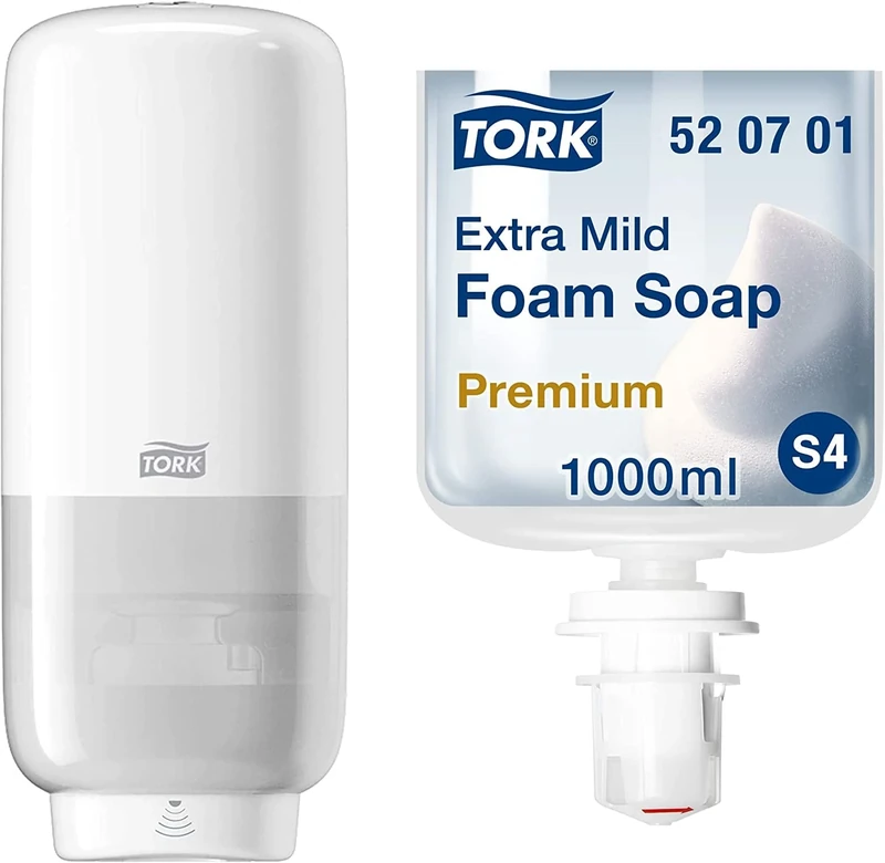 Tork Soap Dispenser for Foam Soap and Foam Hand Sanitiser + Refill - S4 - Mild Foam Soap, 1 x 1000 ml