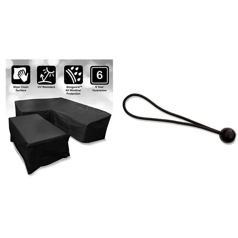 Bosmere Protector 6000 Modular L Shape Dining Set Cover, Right Side Long, Medium - Black, M667 & Furniture Cover Bungee Ties, Pack of 10, Black, A510
