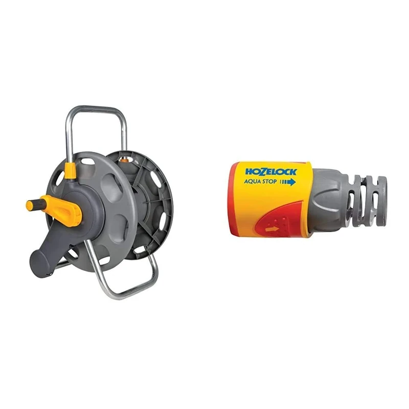 Hozelock 60m 2 in 1 Empty Hose Reel & AquaStop Connector PLUS (12.5mm & 15mm)