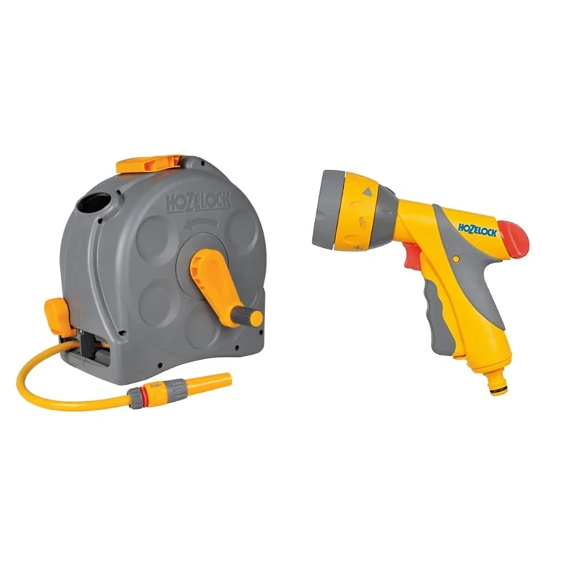 Hozelock Compact 2in1 Reel with 25m Hose & Multi Spray Gun Plus