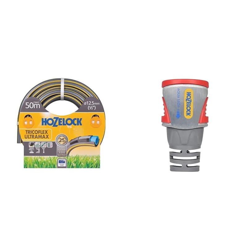 HOZELOCK - HoseTricoflex Ultramax ø 12.5mm (1/2") 50m with Aquastop Hose Connector Pro ø 12.5mm - 15mm