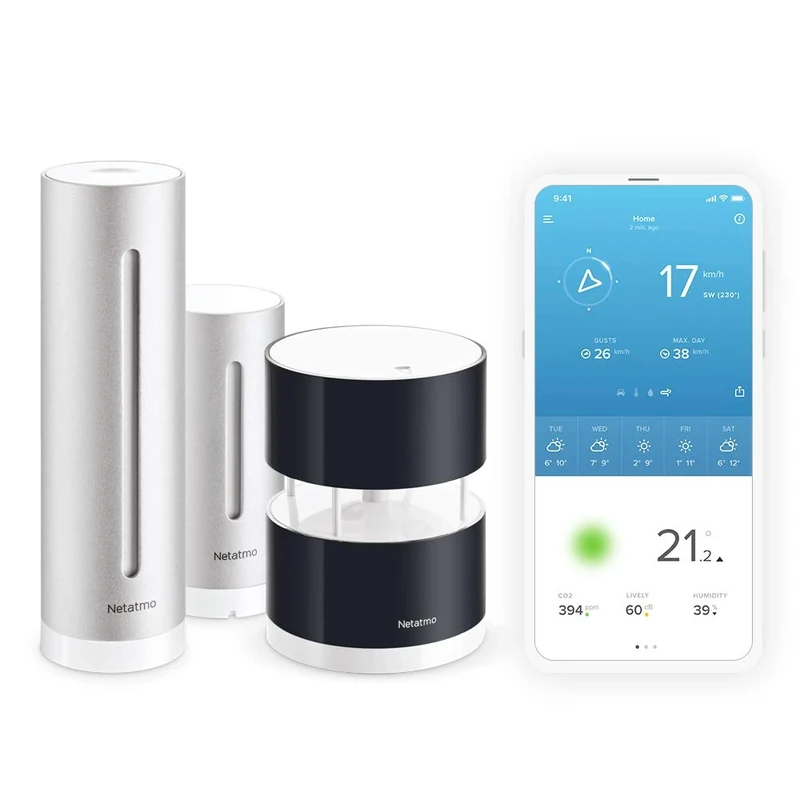 Netatmo Weather Station Indoor Outdoor with Wireless Outdoor Sensor - Compatible with Amazon Alexa & Apple HomeKit, NWS01-EU & Wireless Anemometer with wind speed and direction sensor, NWA01-WW