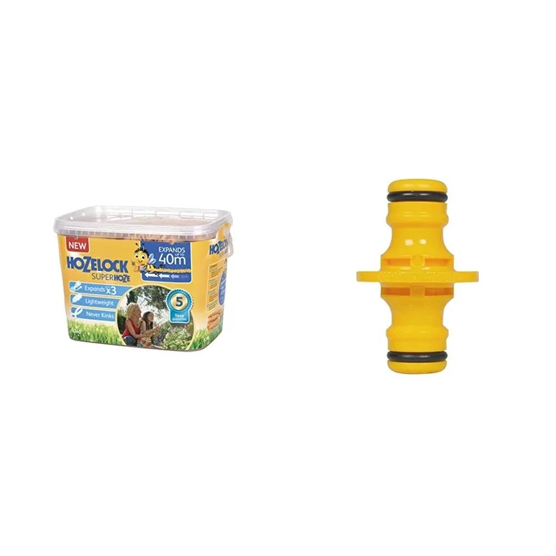 Hozelock 40m Superhoze Hosepipe, Yellow & Grey & Double Male Connector
