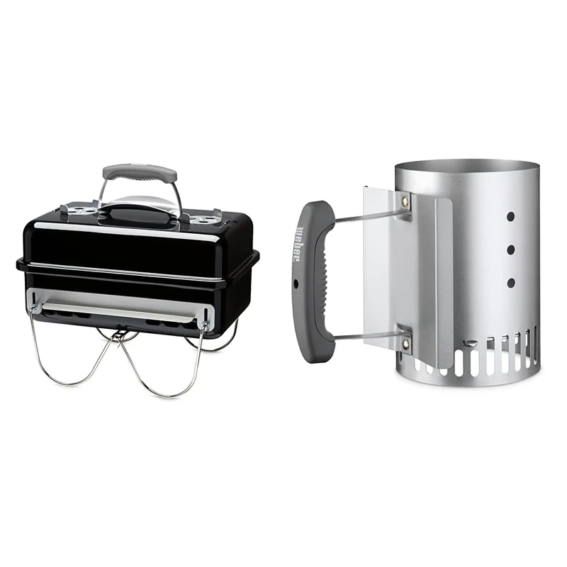 Weber Go-anywhere Portable BBQ, Black & 7447 Chimney Starter, Compact