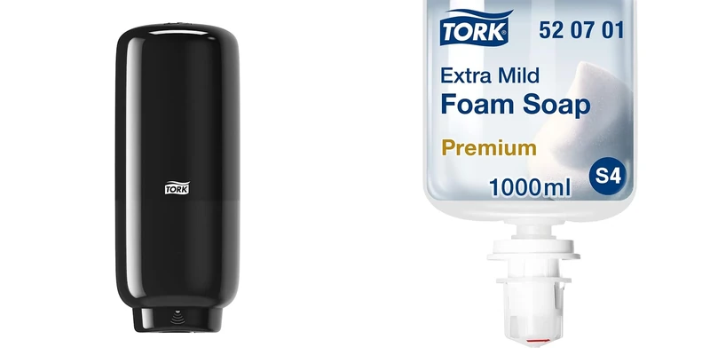 Tork Soap Dispenser with Intuition Sensor for Soap and Hand Sanitiser + Refill - S4 - Extra Mild Foam Soap, 1 x 1000 ml
