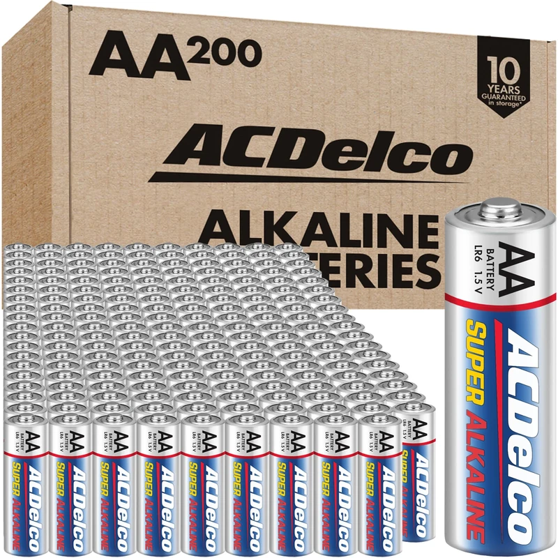 ACDelco 200-Count AA Batteries, Super Alkaline Battery, 10-Year Shelf Life, Recloseable Packaging
