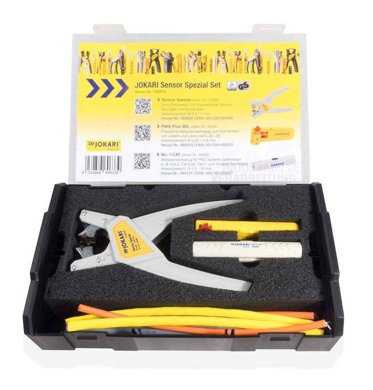 Jokari 3 Piece Cable Processing Set (Wire Stripper Pliers Precision Stripping Tool for Sensor Cables Conductors and Strands Data Cables) 460633