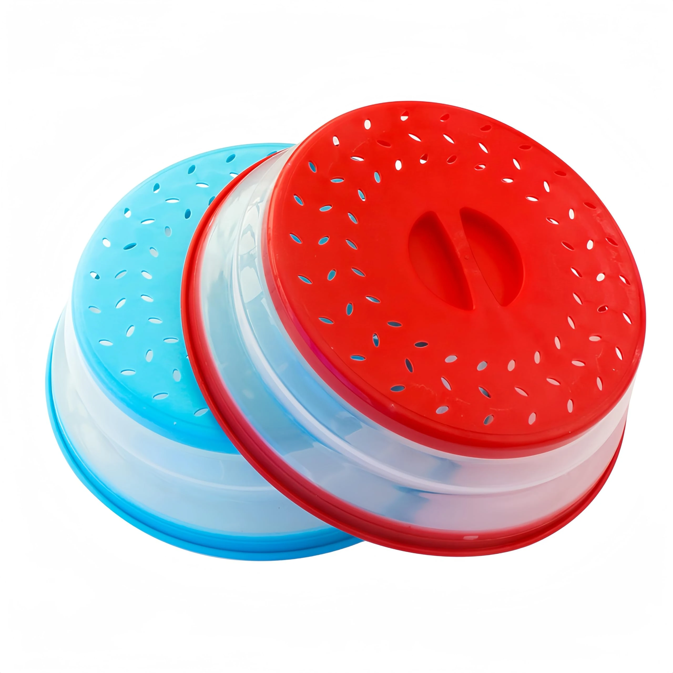 2Pack Collapsible Microwave Food Cover BPA Free TPR, 10.5inch, Round with Grip Handle & Hook Hole (Red+Blue)…