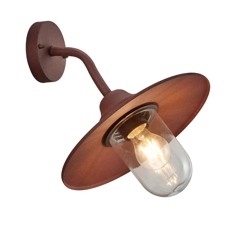 Trio Leuchten Brenta 201760124 Outdoor Wall Light Die-Cast Aluminium Rust-Coloured Glass Clear Excl. 1x E27