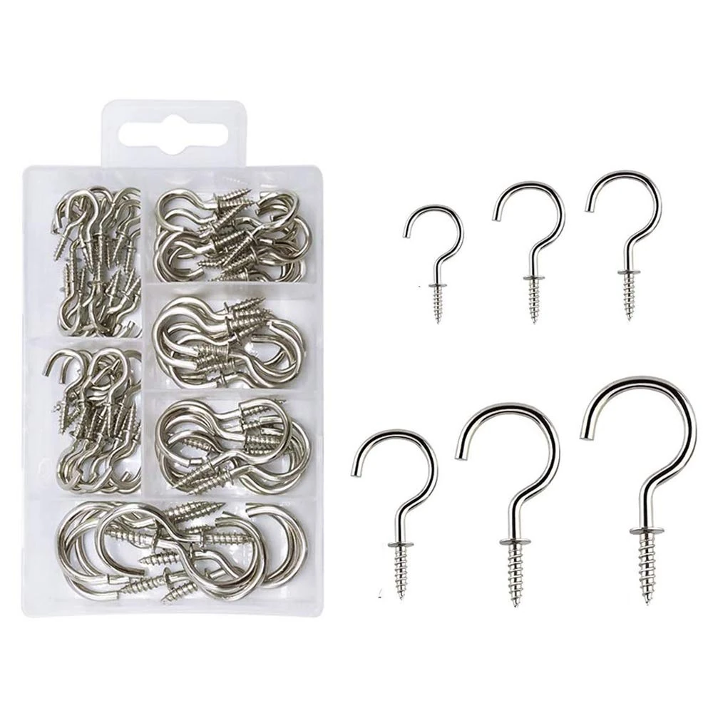 90 Pcs Screw-in Hooks, 6 Sizes Cup Hooks for Hanging Mug, Ceiling Hook Kit for Kitchen Garden