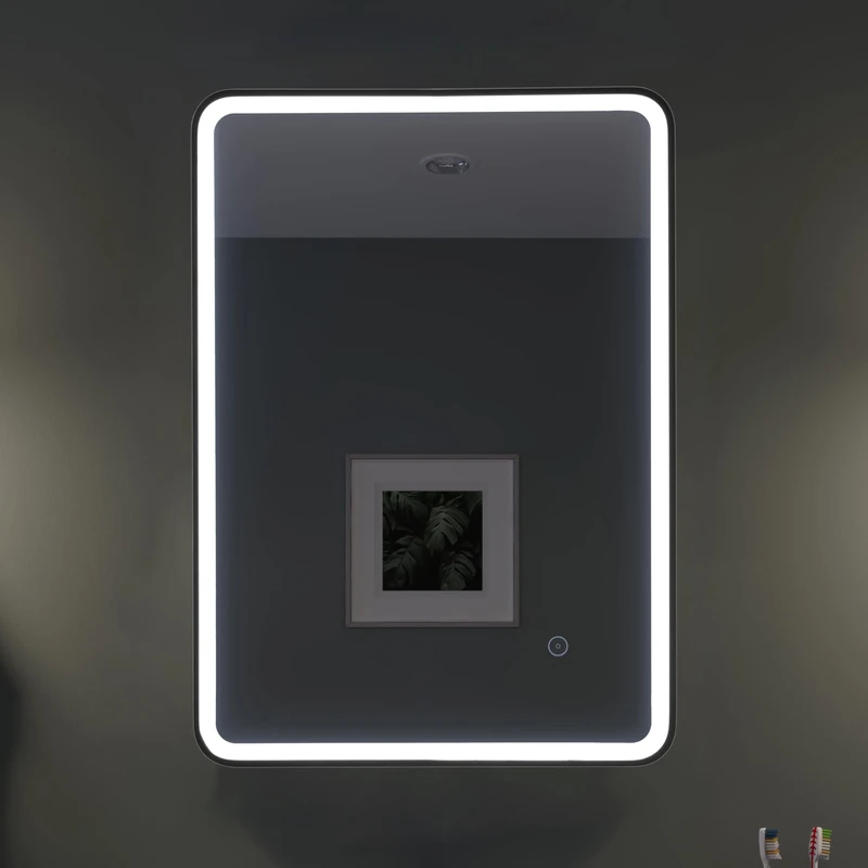 Croydex Henderson Illuminated LED Black Frame Bathroom Mirror, Built-in Heated Demister Pad and Touch Sensor, 500 x 700mm