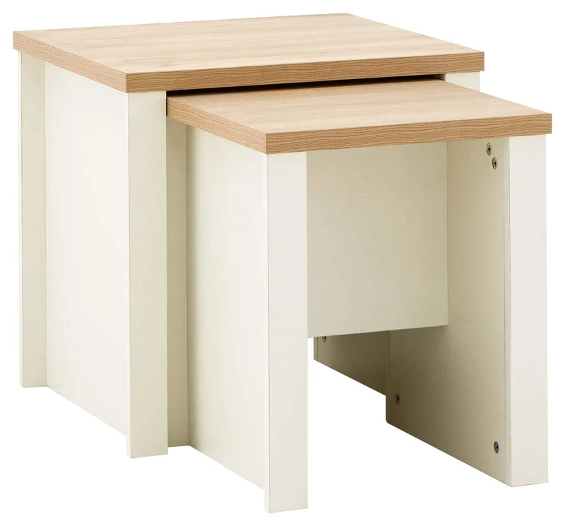 GFW Lancaster 2 Wooden Coffee Suitable For Living Room Hallway kitchen Or Office Nesting Tables Perfect For Storage Cream With Contrast Oak Top, Wood, 50 x 49 x 45 cm